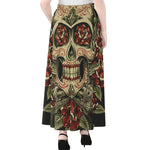 Skull And Roses Tattoo Print Chiffon Maxi Skirt