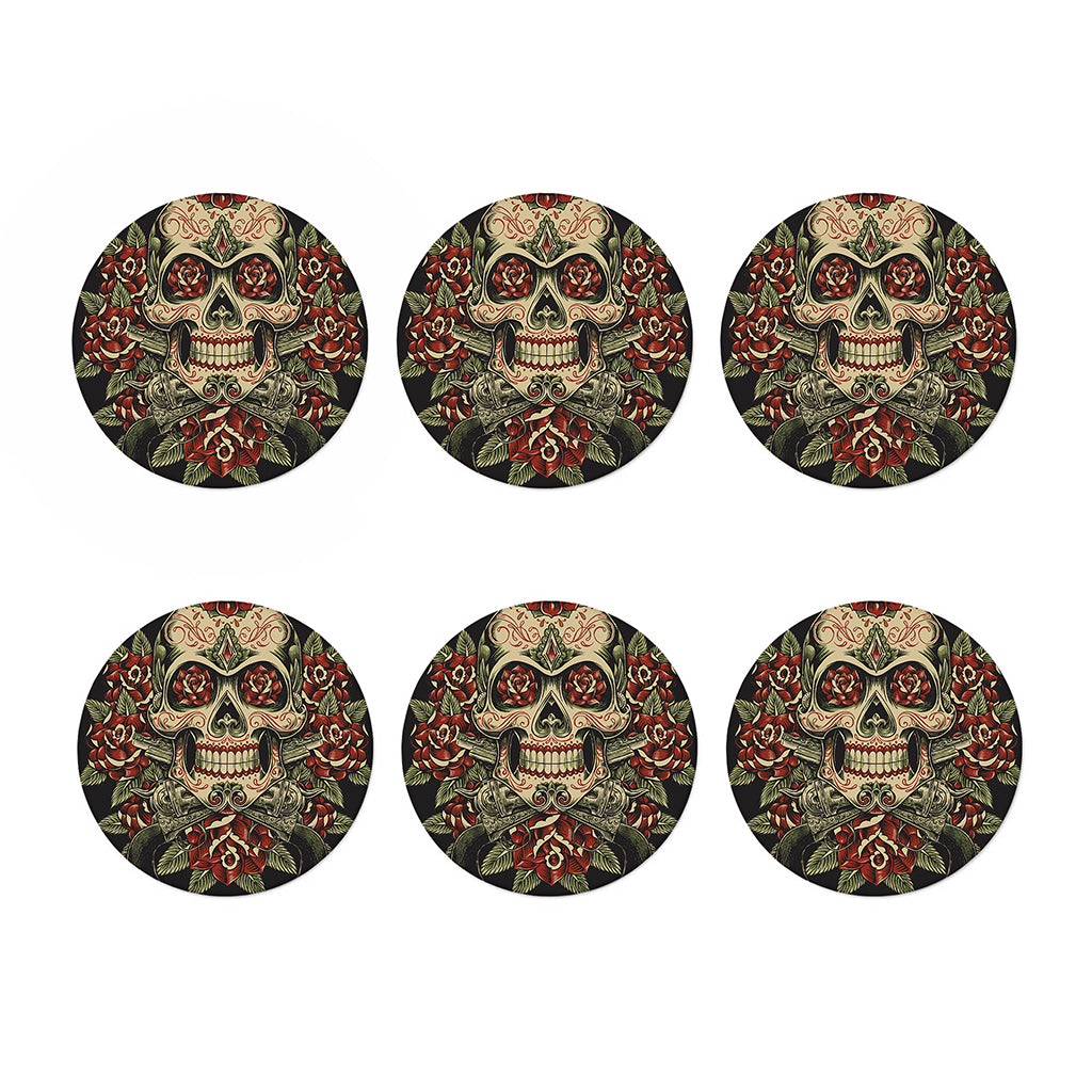 Skull And Roses Tattoo Print Coaster Set