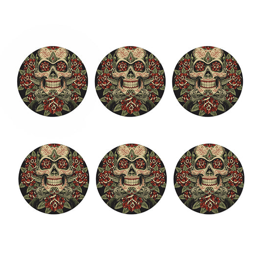 Skull And Roses Tattoo Print Coaster Set