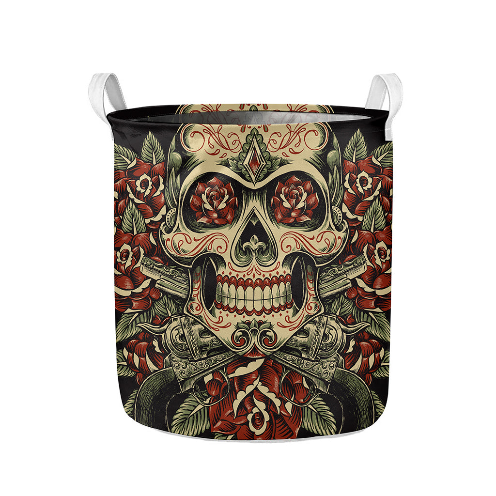 Skull And Roses Tattoo Print Collapsible Laundry Basket