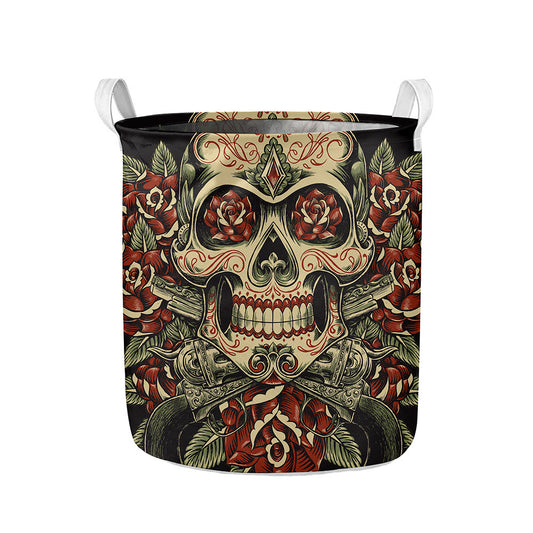 Skull And Roses Tattoo Print Collapsible Laundry Basket