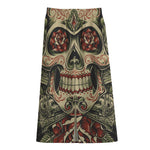 Skull And Roses Tattoo Print Cotton Front Slit Maxi Skirt