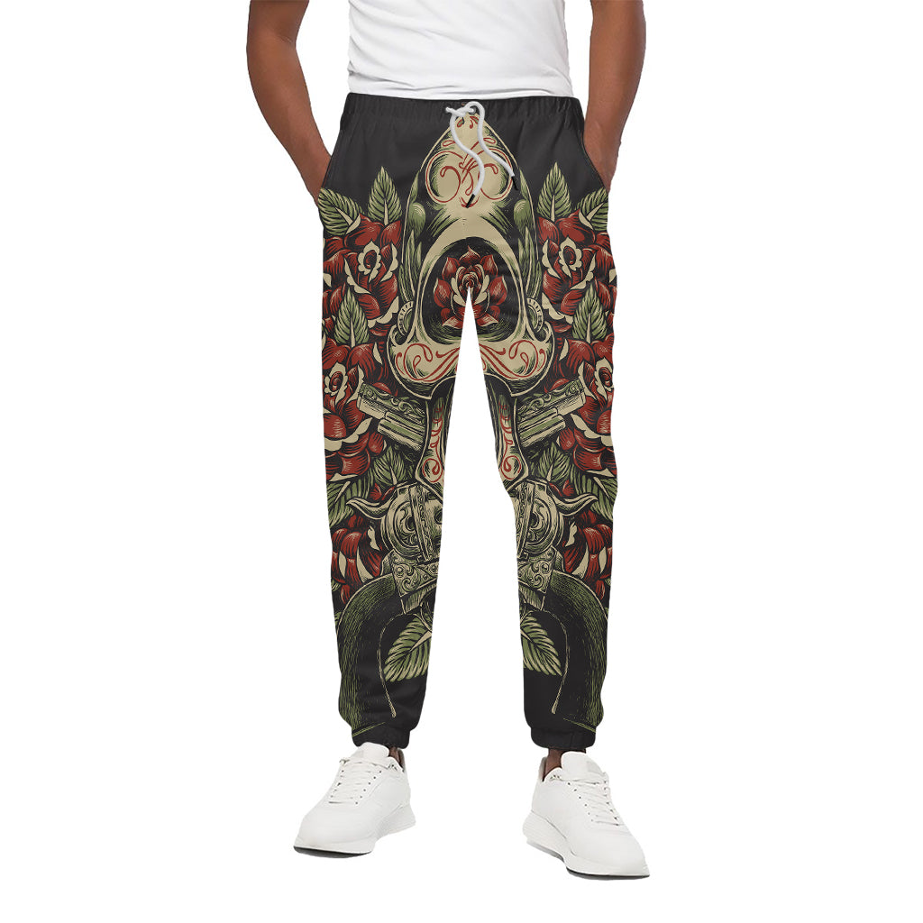 Skull And Roses Tattoo Print Cotton Pants