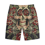 Skull And Roses Tattoo Print Cotton Shorts