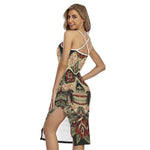 Skull And Roses Tattoo Print Cross Back Cami Dress