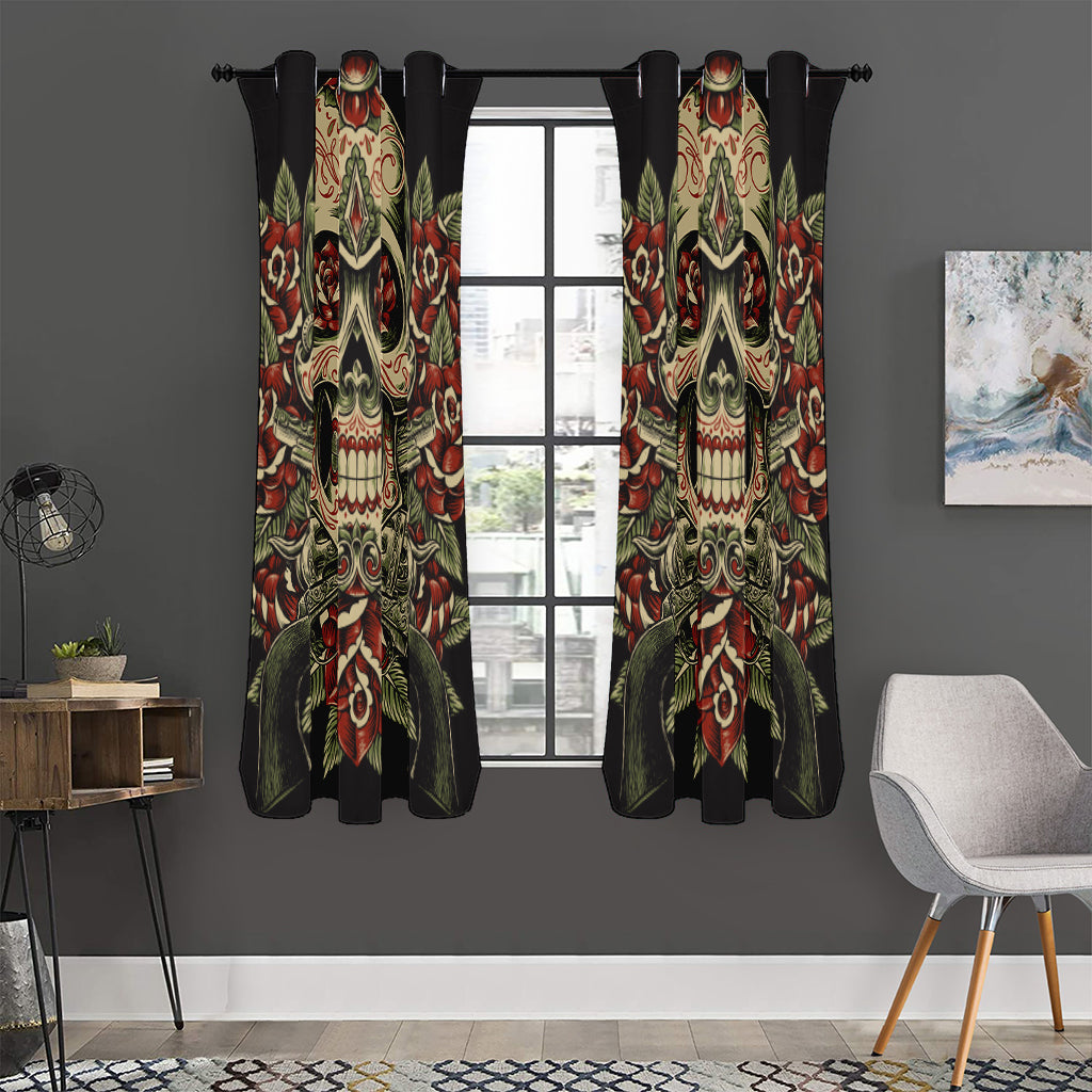 Skull And Roses Tattoo Print Curtain