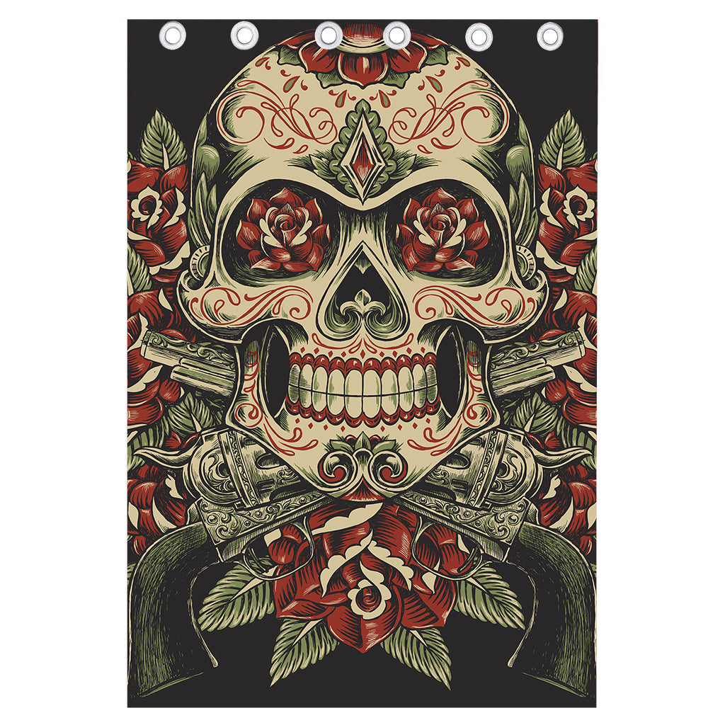 Skull And Roses Tattoo Print Curtain