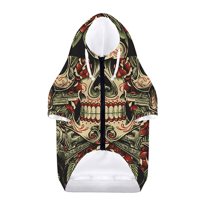 Skull And Roses Tattoo Print Dog Zip Up Hoodie