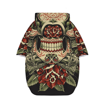 Skull And Roses Tattoo Print Dog Zip Up Hoodie
