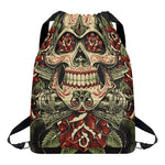 Skull And Roses Tattoo Print Drawstring Backpack