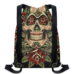 Skull And Roses Tattoo Print Drawstring Backpack