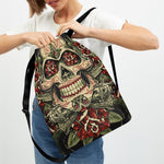 Skull And Roses Tattoo Print Drawstring Backpack