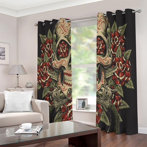 Skull And Roses Tattoo Print Extra Wide Grommet Curtains
