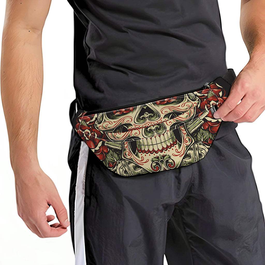 Skull And Roses Tattoo Print Fanny Pack