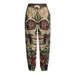 Skull And Roses Tattoo Print Fleece Lined Knit Pants