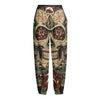 Skull And Roses Tattoo Print Fleece Lined Knit Pants