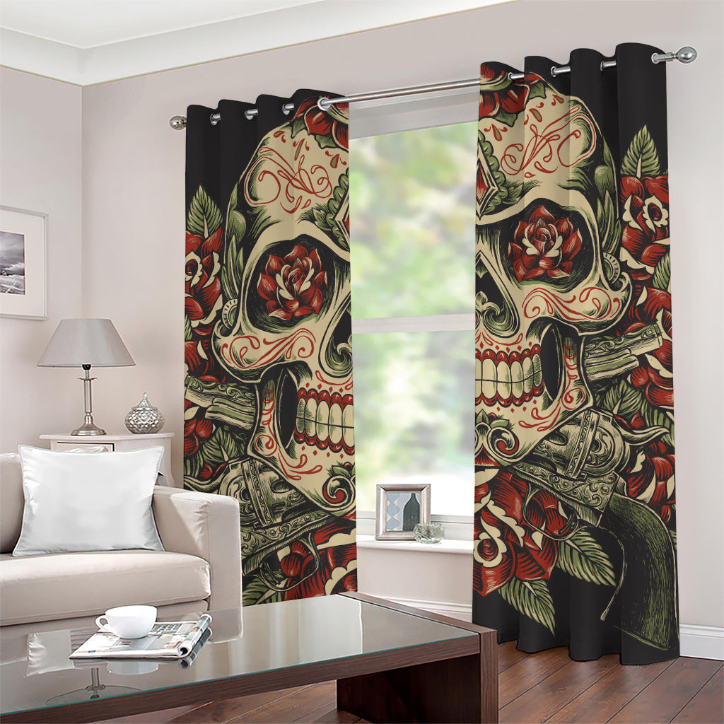 Skull And Roses Tattoo Print Grommet Curtains