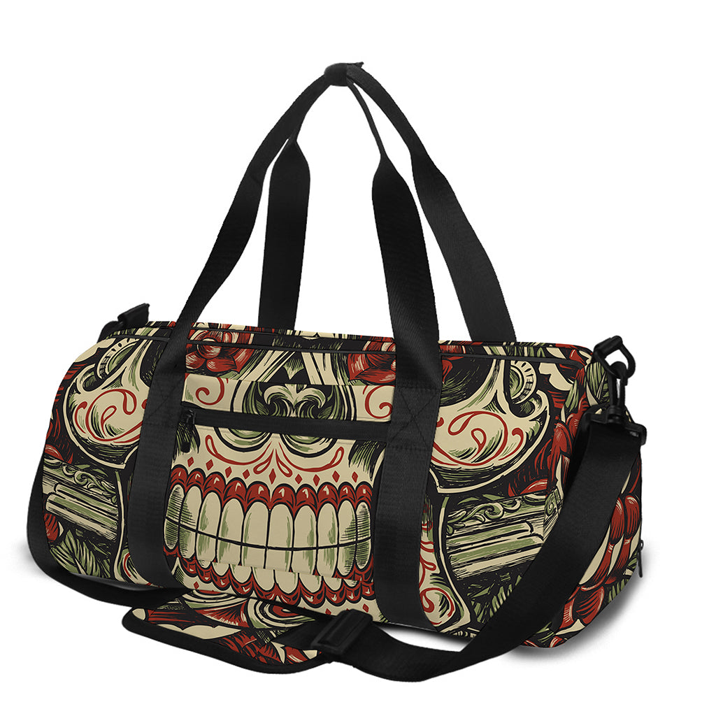 Skull And Roses Tattoo Print Gym Bag