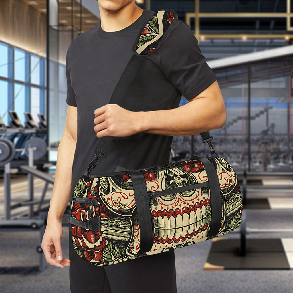 Skull And Roses Tattoo Print Gym Bag