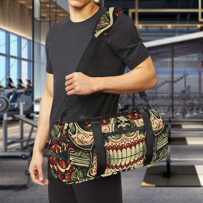 Skull And Roses Tattoo Print Gym Bag