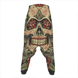 Skull And Roses Tattoo Print Hammer Pants