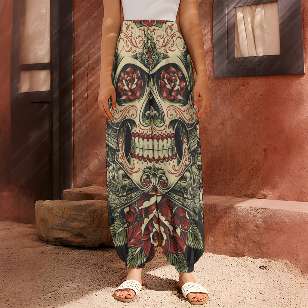 Skull And Roses Tattoo Print Harem Pants