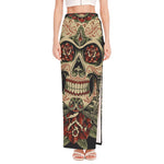Skull And Roses Tattoo Print High Slit Maxi Skirt