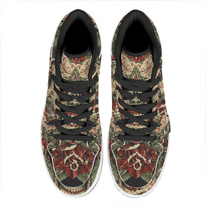 Skull And Roses Tattoo Print High Top Leather Sneakers