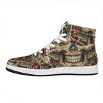 Skull And Roses Tattoo Print High Top Leather Sneakers