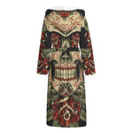 Skull And Roses Tattoo Print Hooded Bathrobe