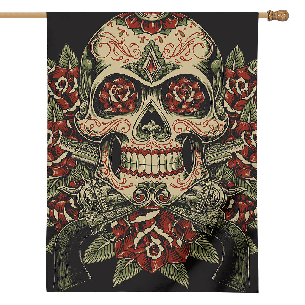 Skull And Roses Tattoo Print House Flag