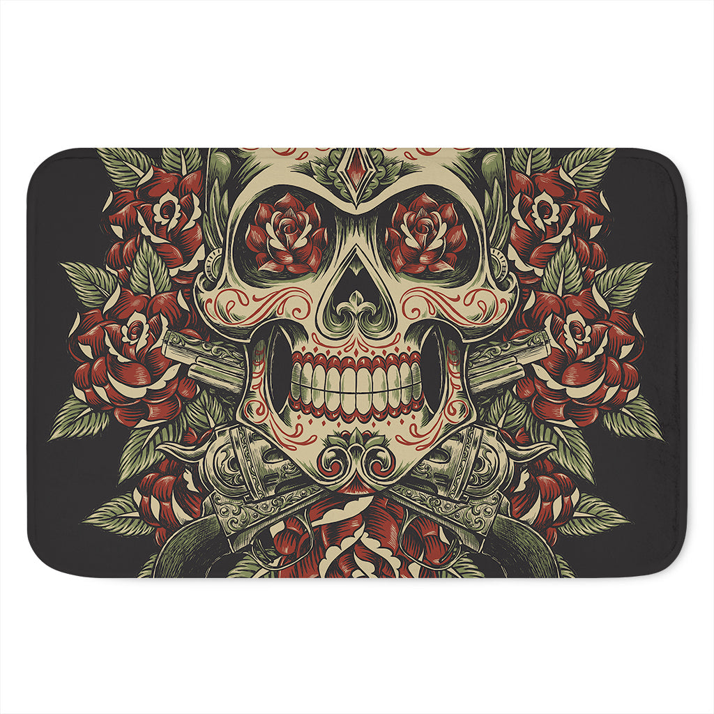 Skull And Roses Tattoo Print Indoor Door Mat