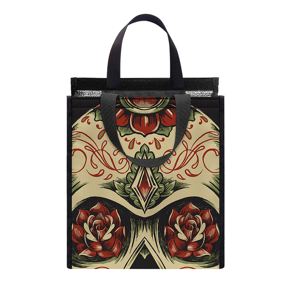 Skull And Roses Tattoo Print Insulated Lunch Tote