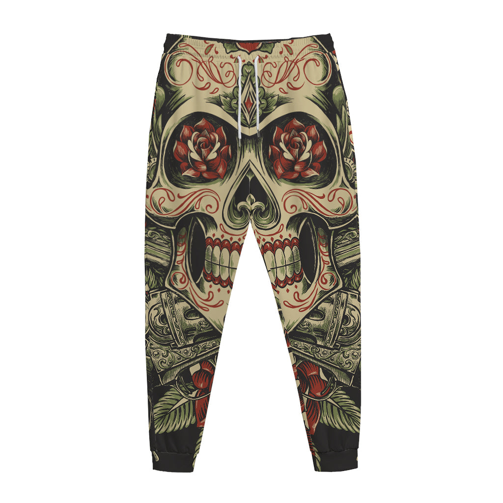 Skull And Roses Tattoo Print Jogger Pants