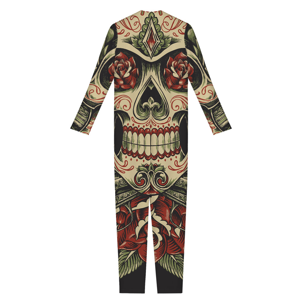 Skull And Roses Tattoo Print Jumpsuit