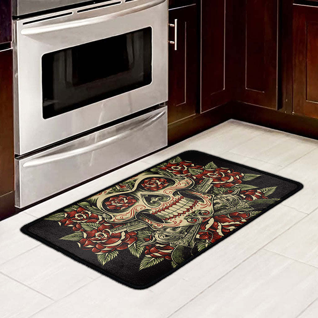 Skull And Roses Tattoo Print Kitchen Mat