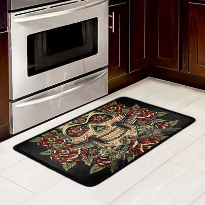 Skull And Roses Tattoo Print Kitchen Mat