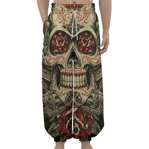 Skull And Roses Tattoo Print Lantern Pants