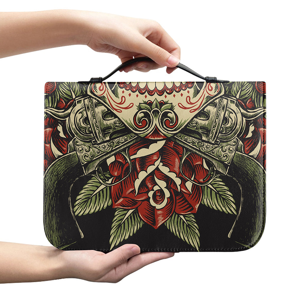 Skull And Roses Tattoo Print Leather Bible Cover