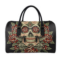 Skull And Roses Tattoo Print Leather Duffel Bag