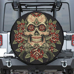 Skull And Roses Tattoo Print Leather Spare Tire Cover