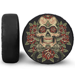 Skull And Roses Tattoo Print Leather Spare Tire Cover