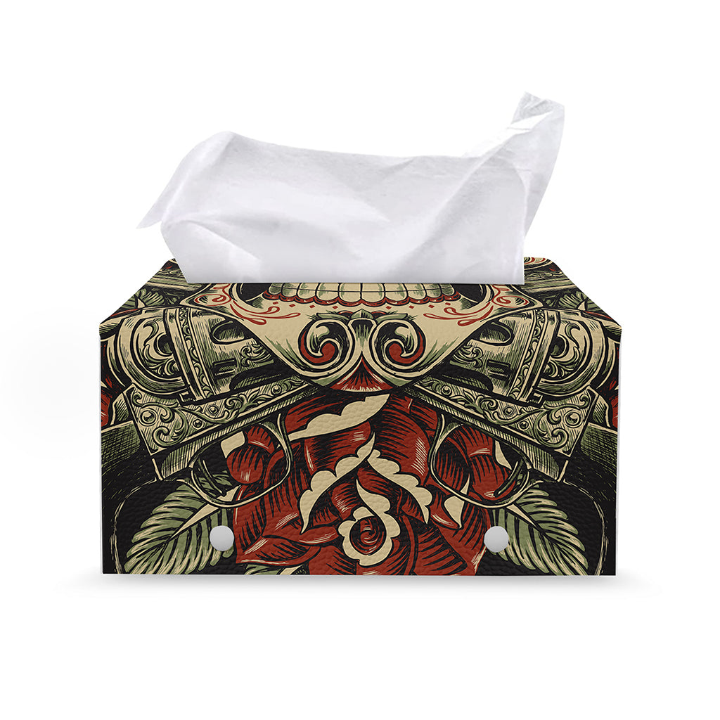 Skull And Roses Tattoo Print Leather Tissue Box Cover