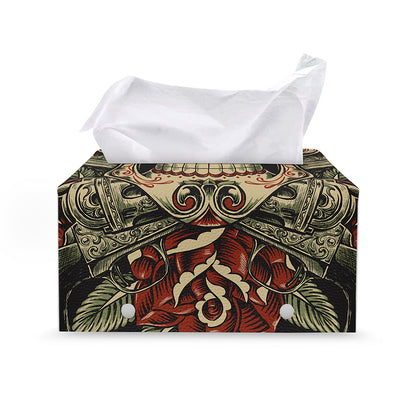 Skull And Roses Tattoo Print Leather Tissue Box Cover
