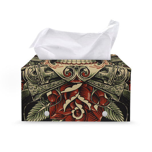 Skull And Roses Tattoo Print Leather Tissue Box Cover
