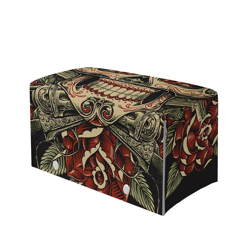 Skull And Roses Tattoo Print Leather Tissue Box Cover