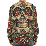 Skull And Roses Tattoo Print Long Sleeve Baseball Jersey
