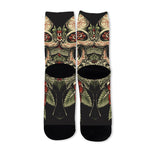 Skull And Roses Tattoo Print Long Socks