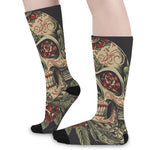 Skull And Roses Tattoo Print Long Socks