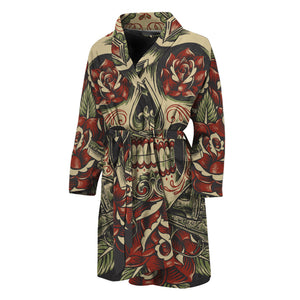 Skull And Roses Tattoo Print Men's Bathrobe